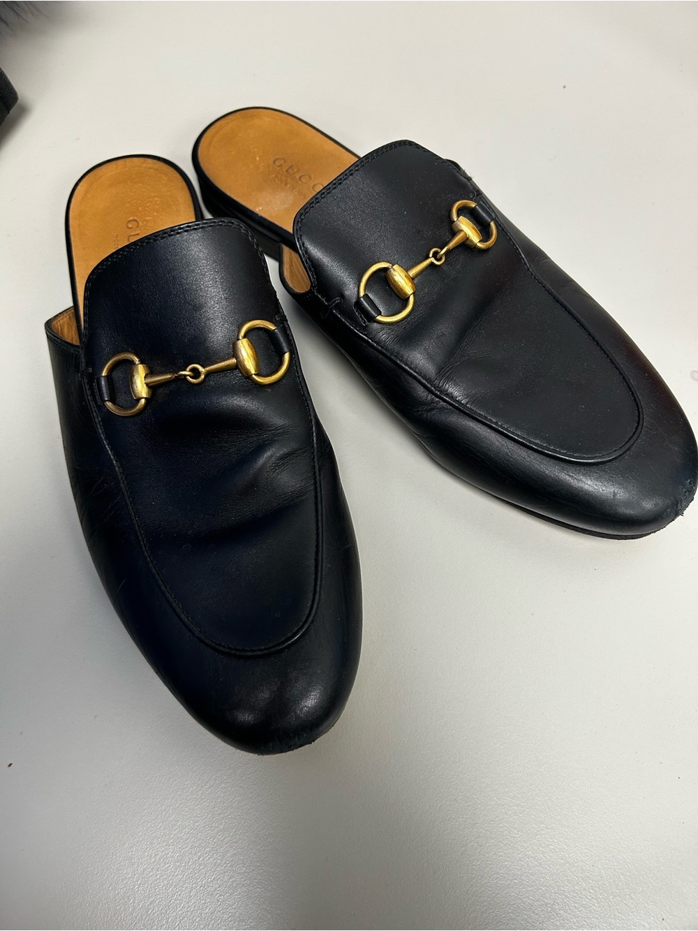 Gucci Black Leather Men's Horsebit Backless Loafers EU 36.5 D/ US 6.5 D